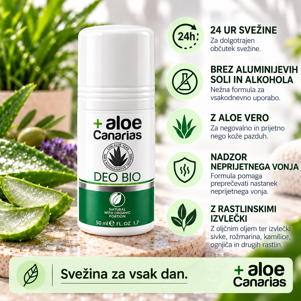 Bio deodorant z aloe vero brez aluminija, 50ml - slika 3