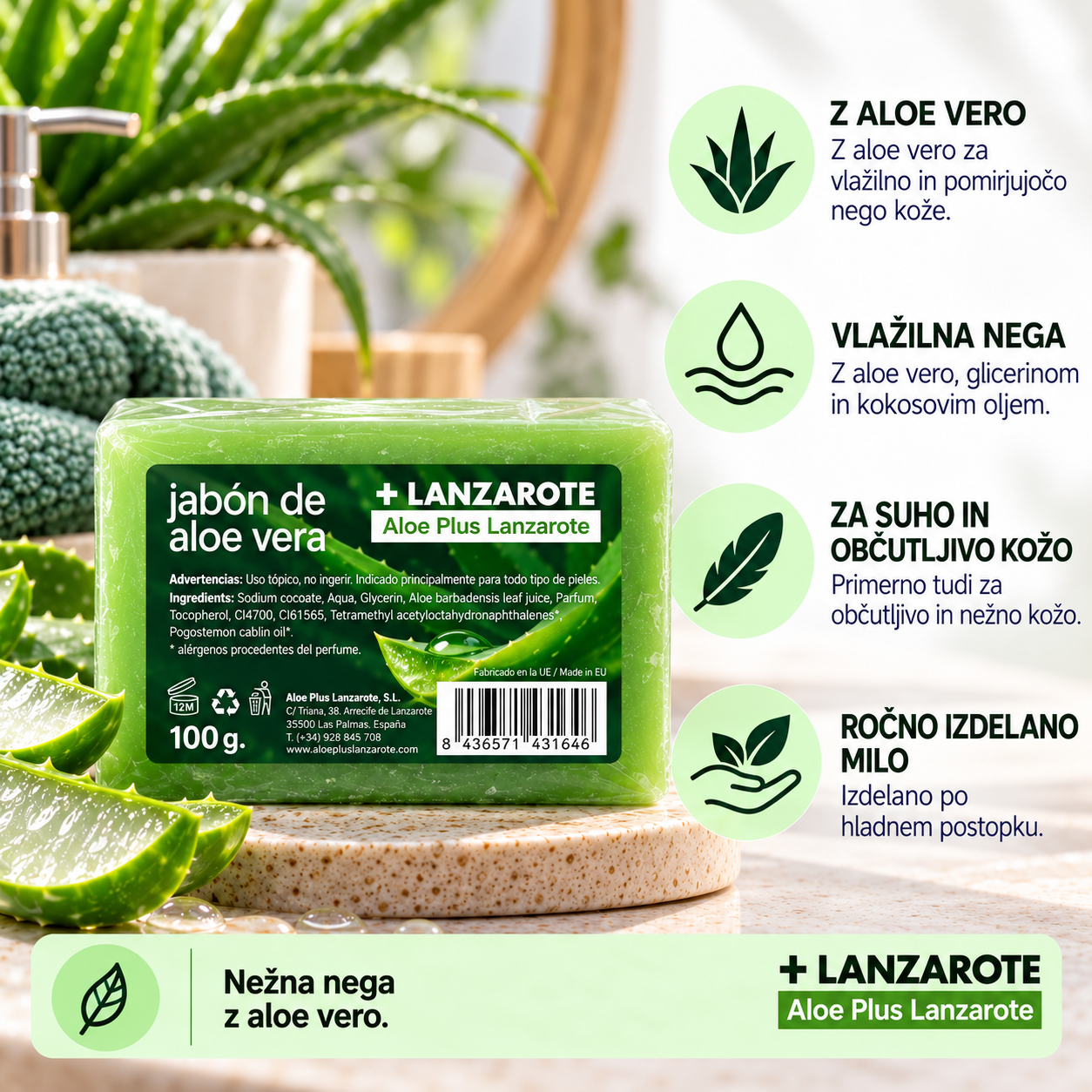 Ročno izdelano milo z aloe vero, 100g - slika 3