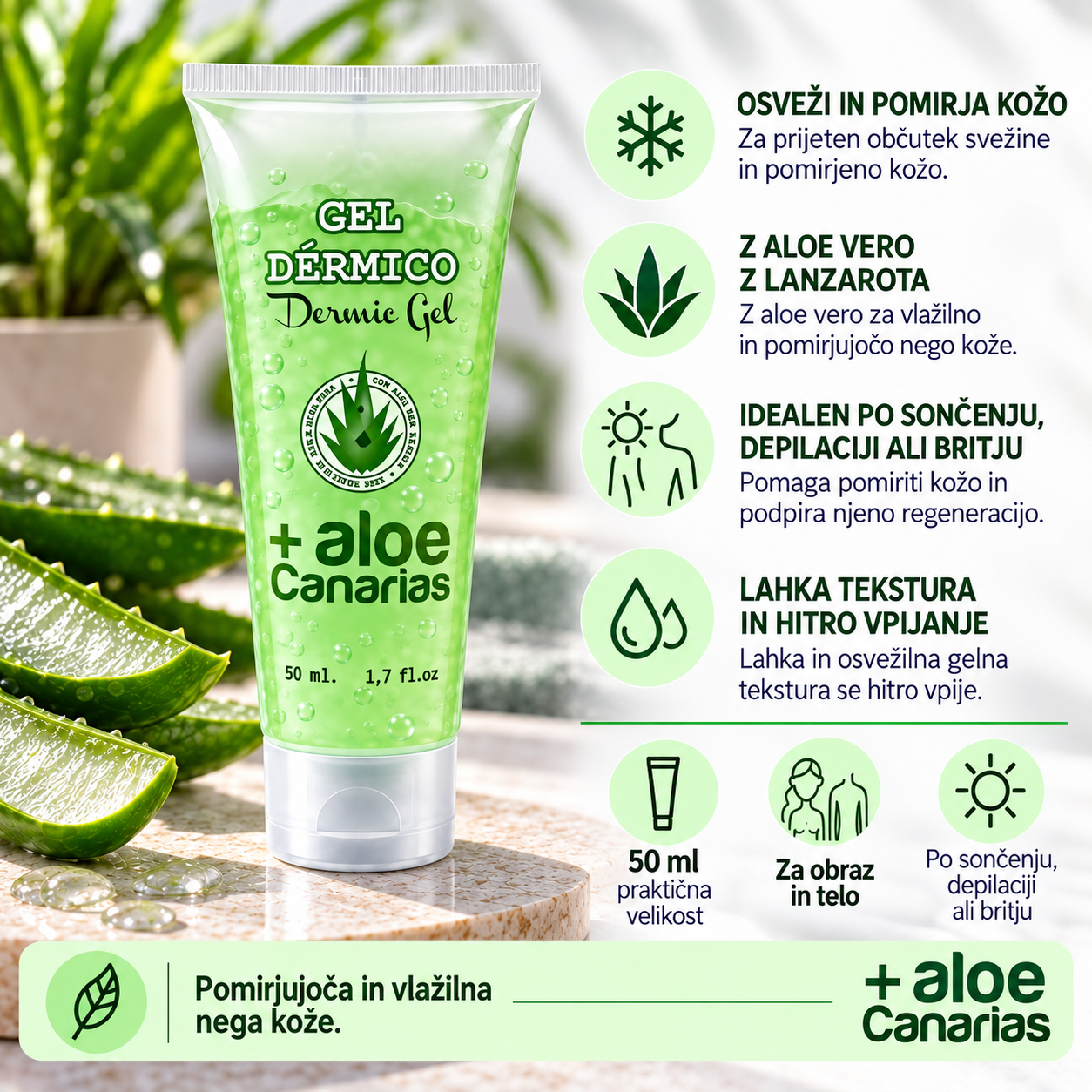 Aloe vera gel za kožo - Dermic gel, 50ml - slika 3