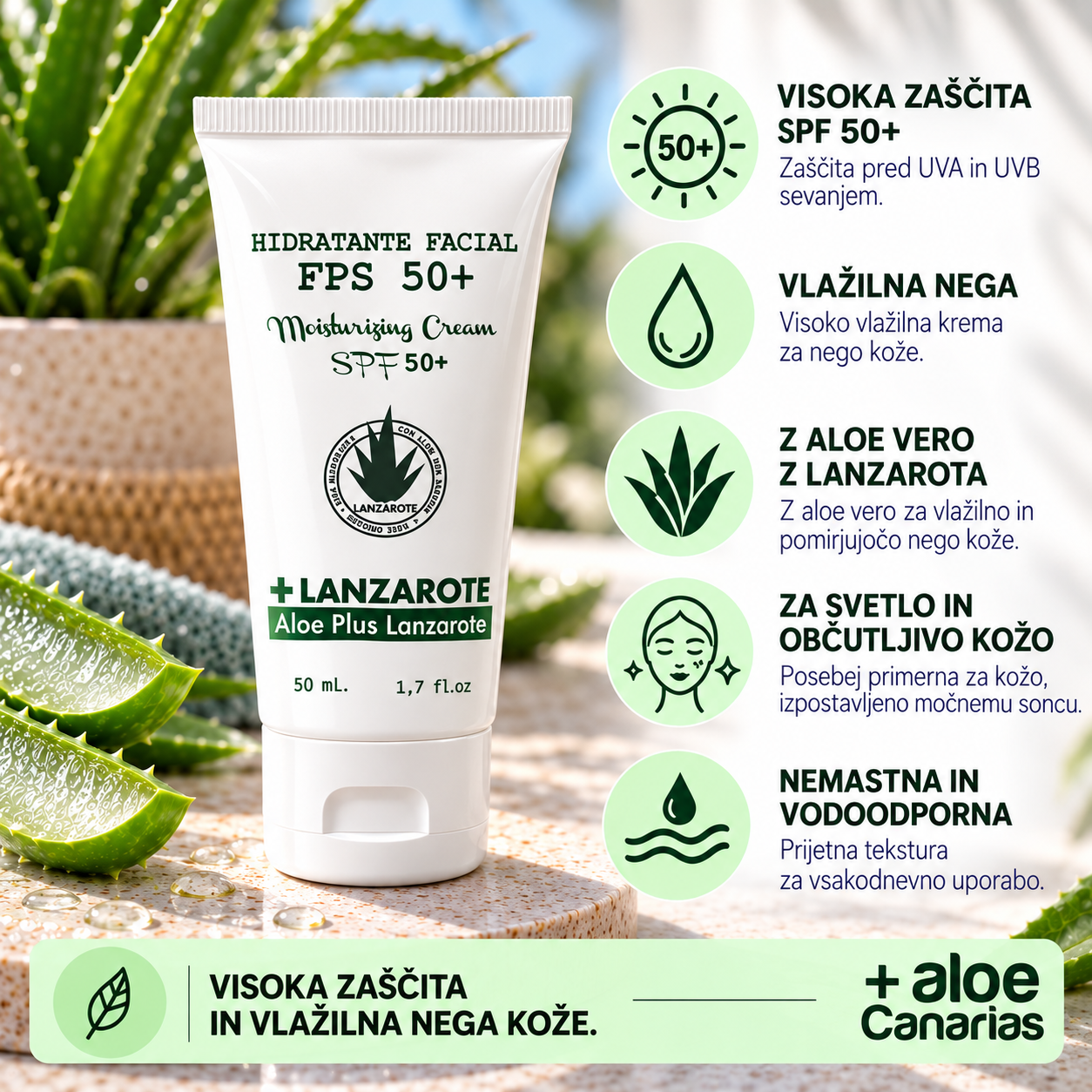 Vlažilna krema za obraz s SPF 50+ z aloe vero - slika 3