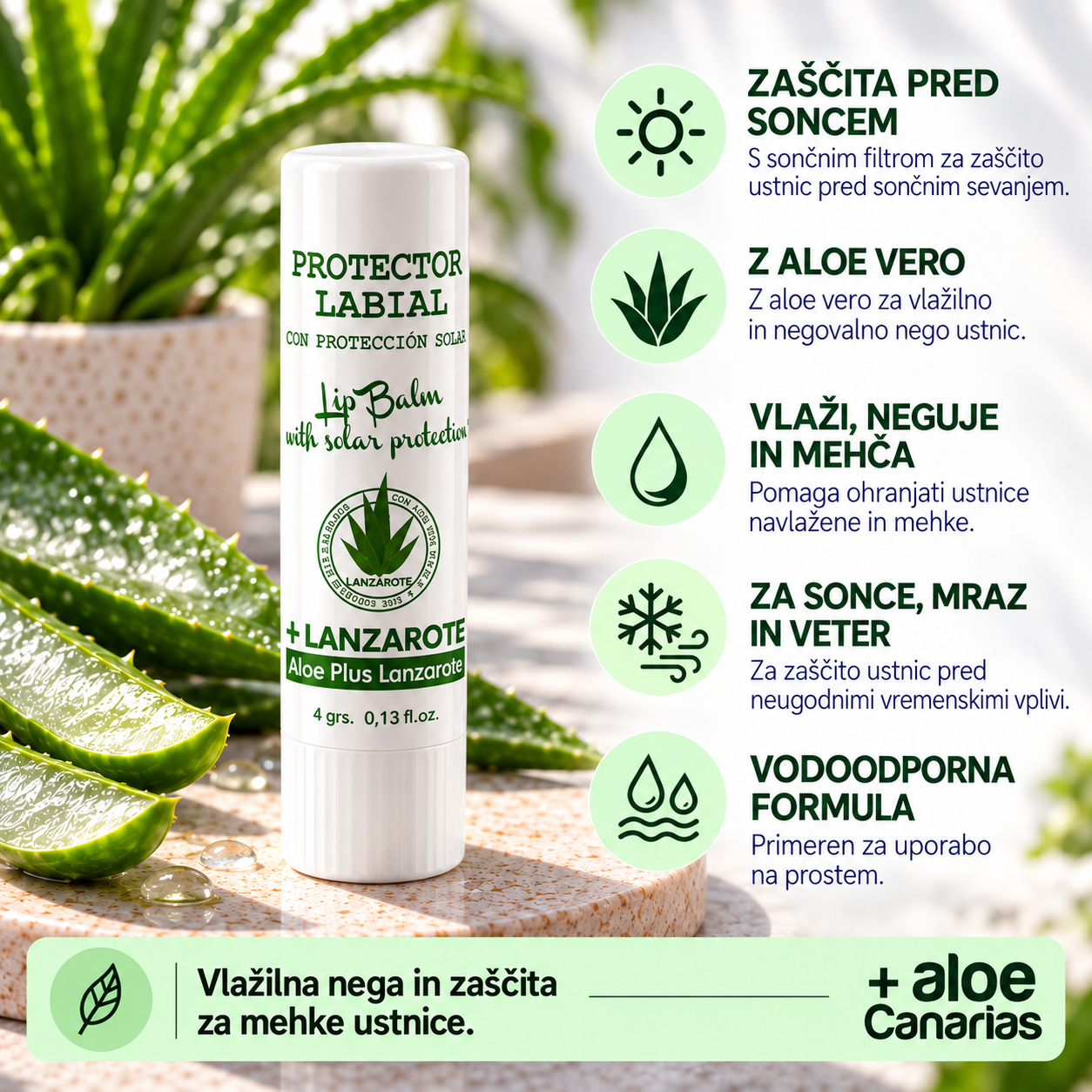 Balzam za ustnice z aloe vero in zaščito pred soncem - slika 3