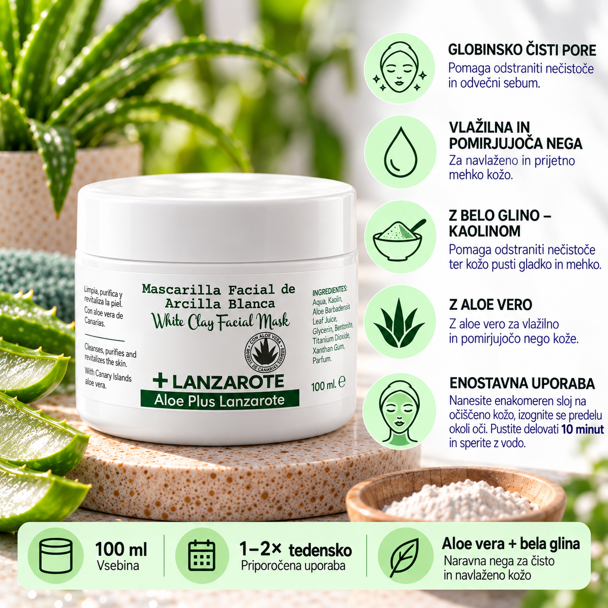 Maska za obraz aloe vera, 100ml - slika 3