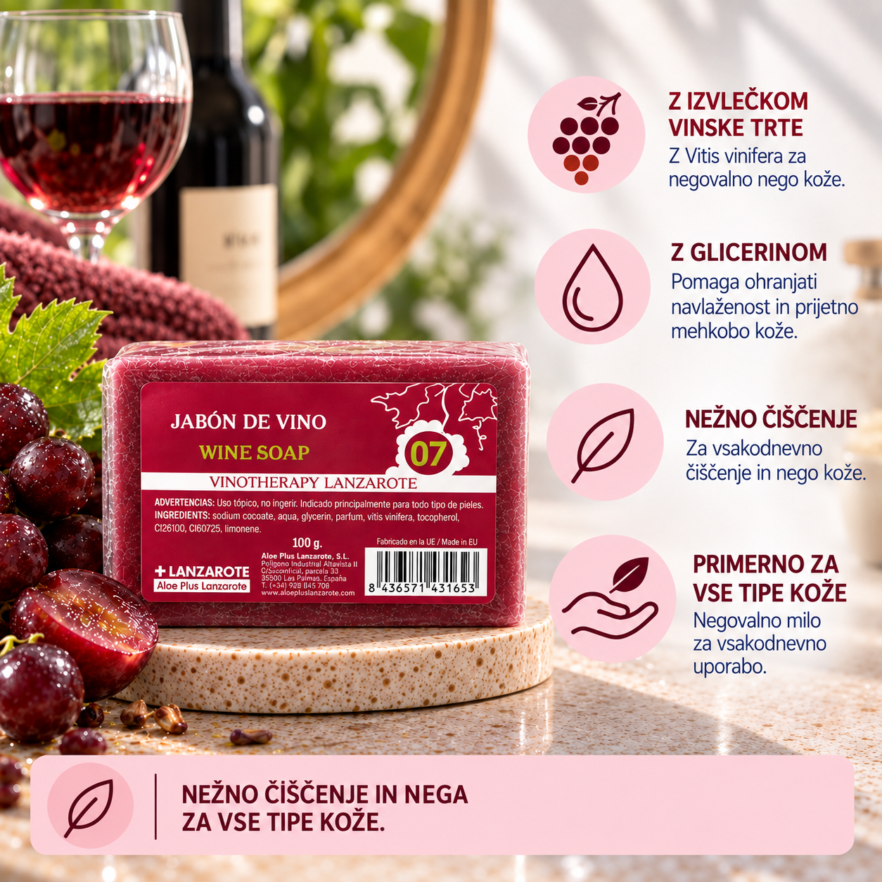Ročno izdelano milo z grozdnimi pečkami, 100g - slika 3