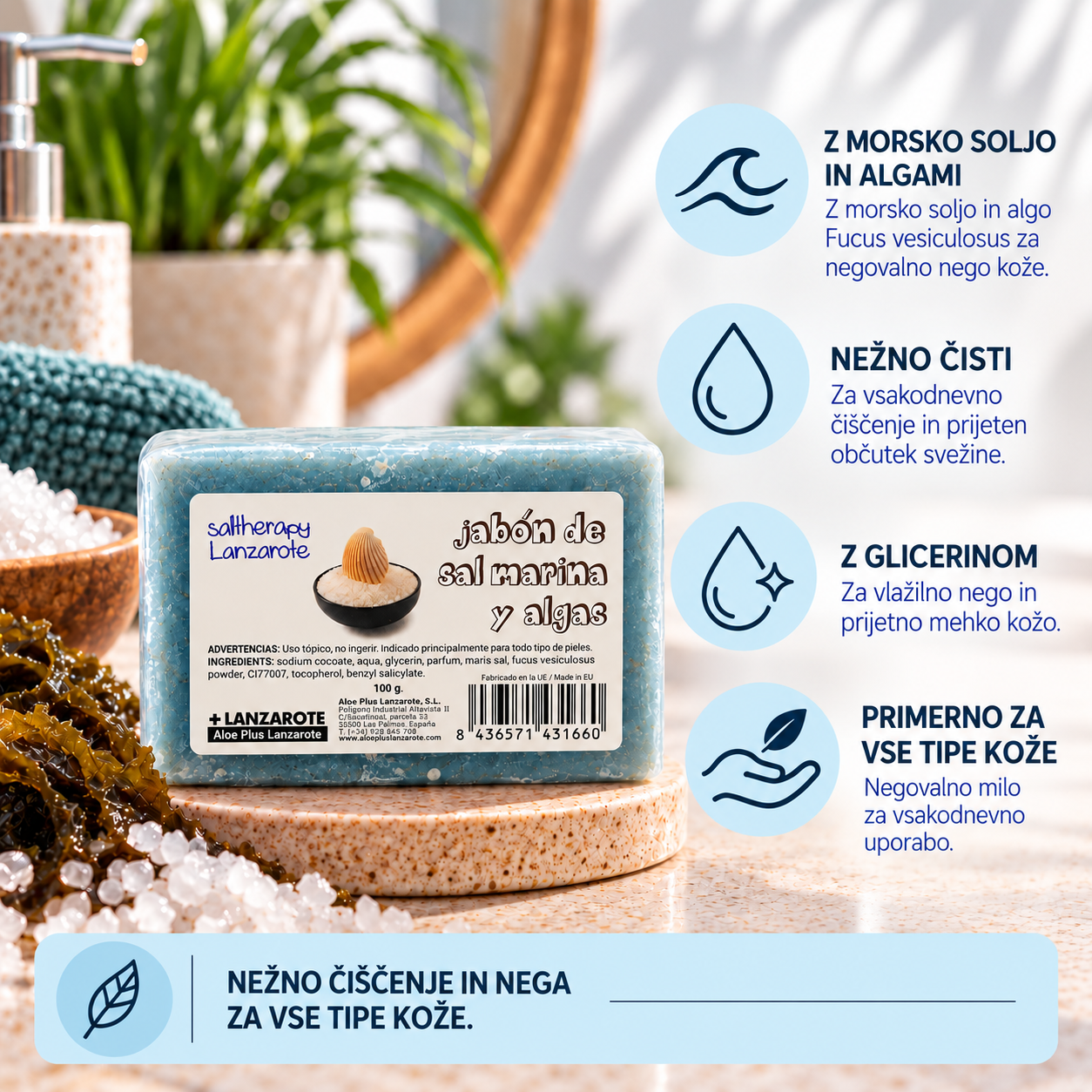 Ročno izdelano milo z morsko soljo in algami, 100g - slika 3