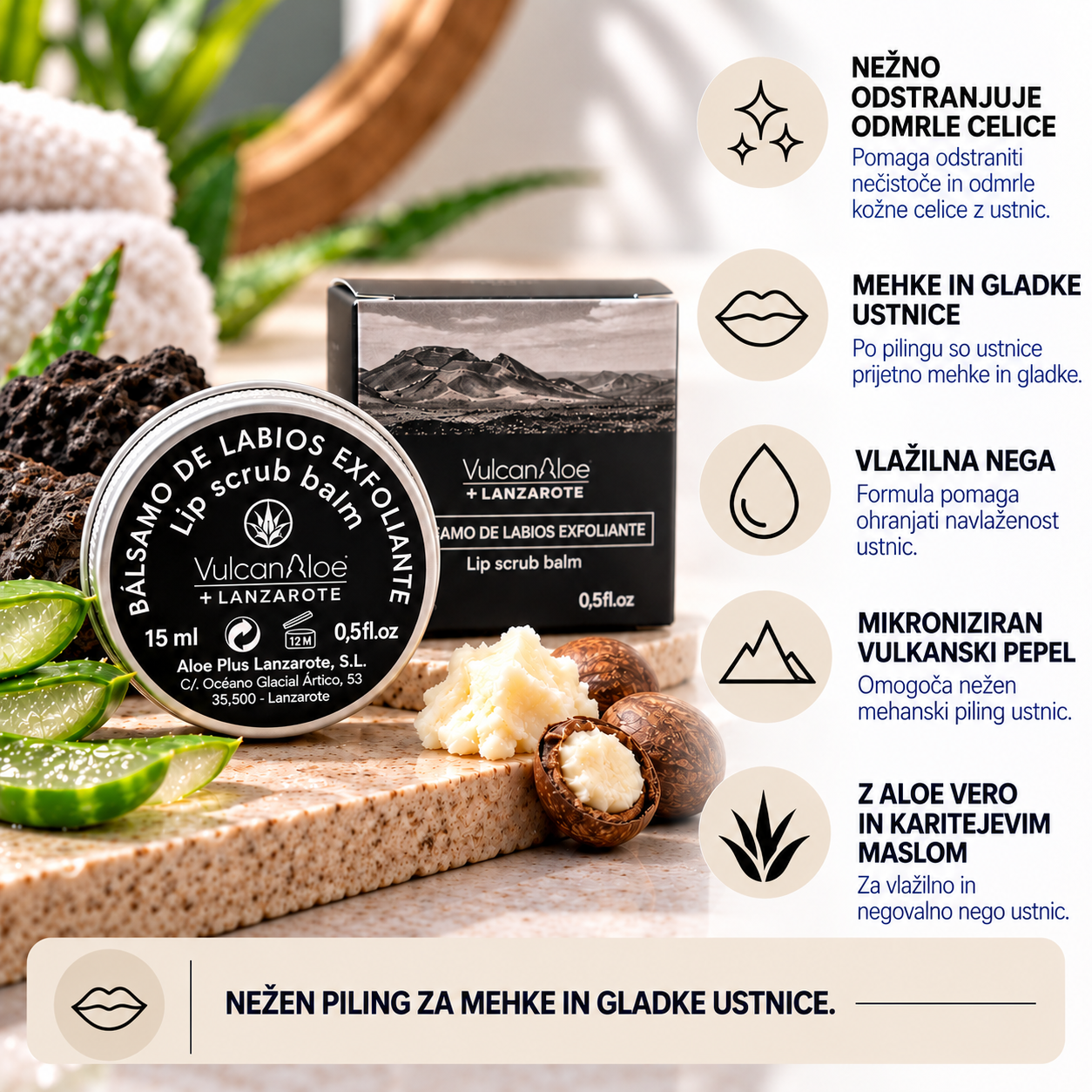 VulcanAloe piling balzam za ustnice z vulkanskim pepelom, 15ml - slika 3