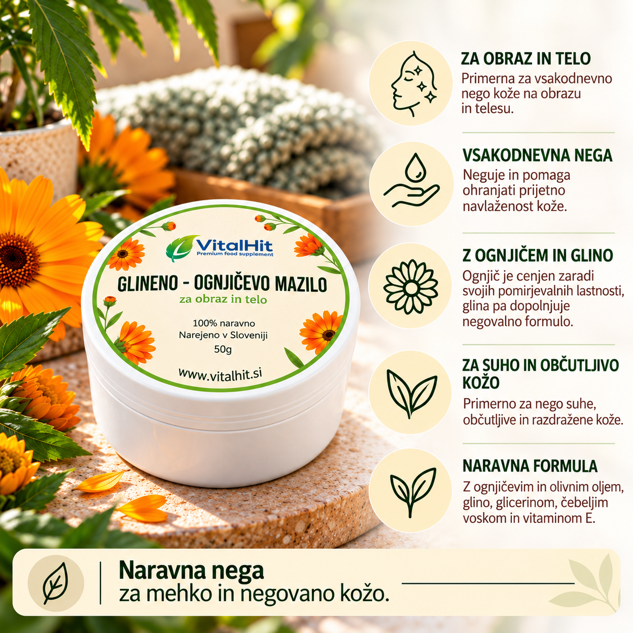 Glineno ognjičevo mazilo, 50g - slika 3
